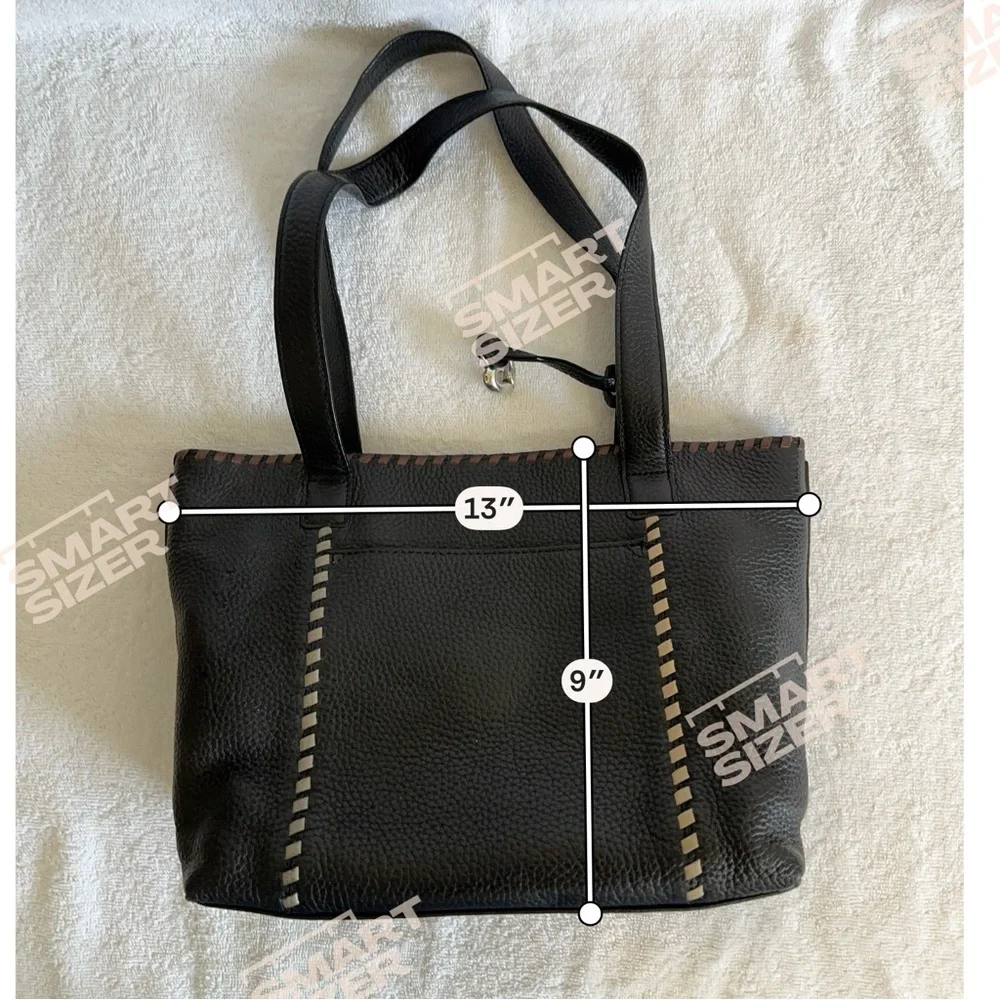 Vintage Brighton Black Leather Tote Bag Whipstitch Heart Charm 90s Y2K Shoulder - Picture 9 of 10